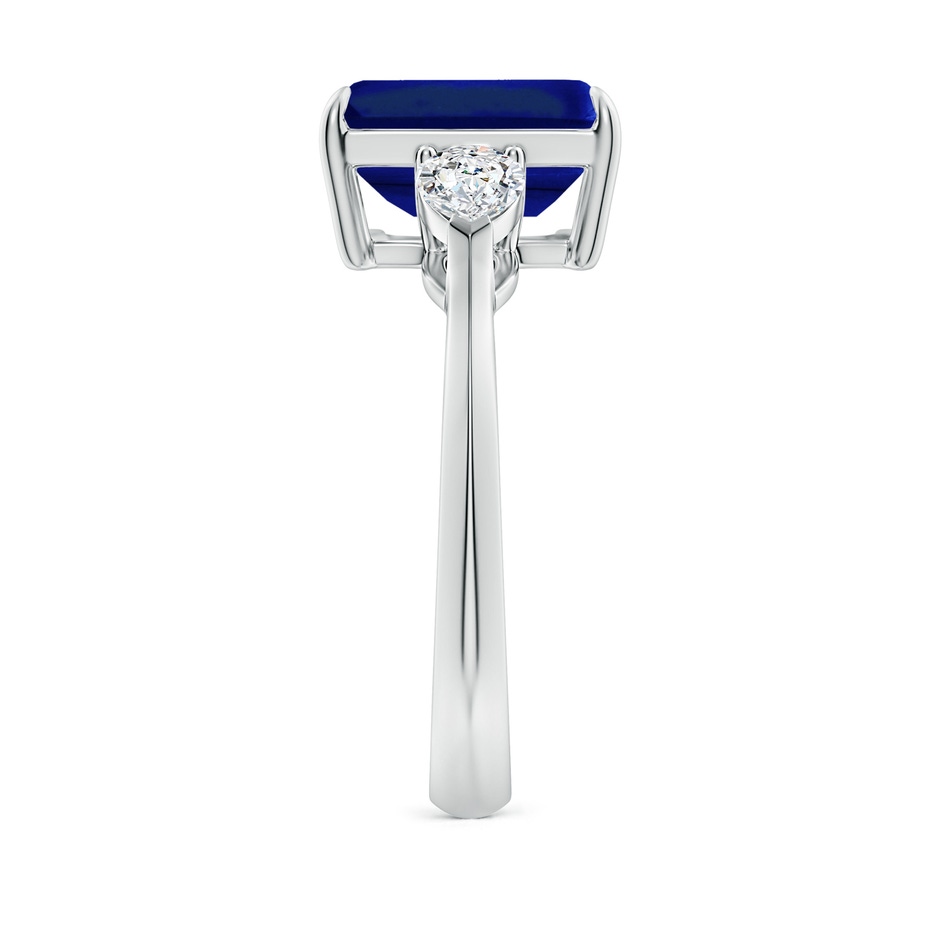 10x8mm Lab-Grown Emerald-Cut Blue Sapphire and Pear Diamond Three Stone Engagement Ring in 18K White Gold side 299