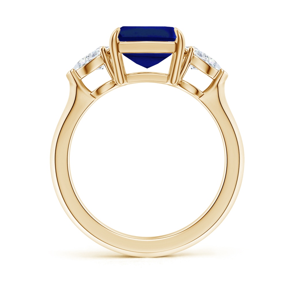 10x8mm Lab-Grown Emerald-Cut Blue Sapphire and Pear Diamond Three Stone Engagement Ring in Yellow Gold - side 199