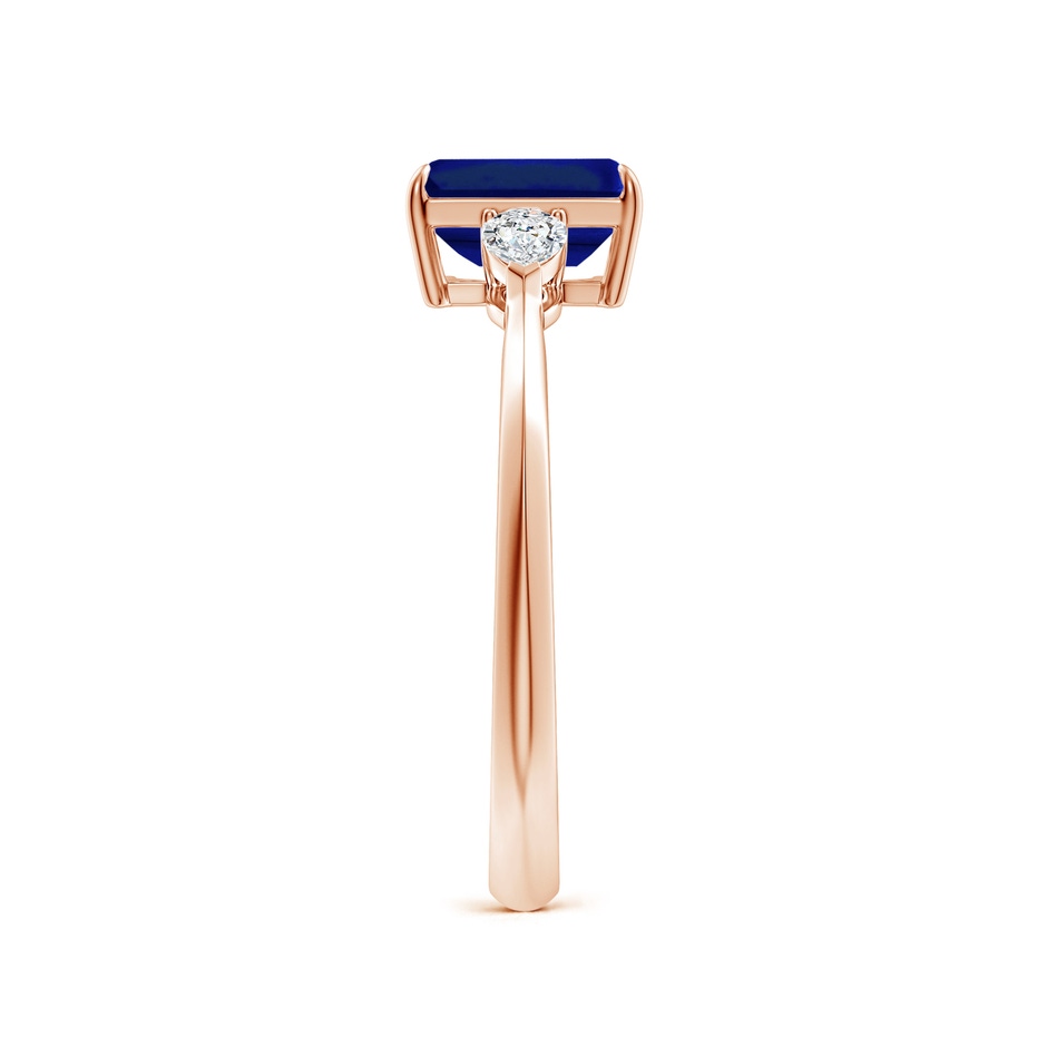 7x5mm Lab-Grown Emerald-Cut Blue Sapphire and Pear Diamond Three Stone Engagement Ring in 9K Rose Gold side 299