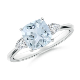 Cushion Aquamarine Side Stones Rings