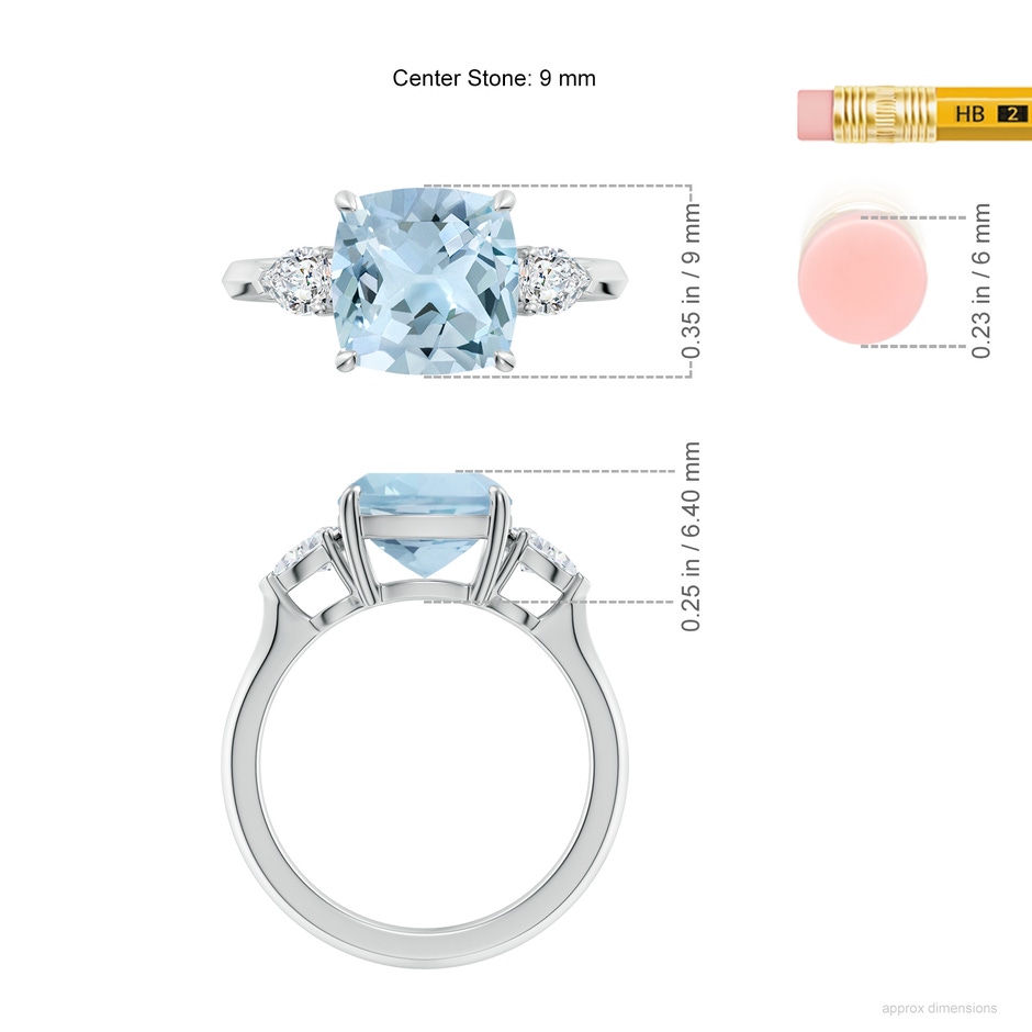 9mm AA Cushion Aquamarine and Pear Diamond Three Stone Engagement Ring in P950 Platinum ruler