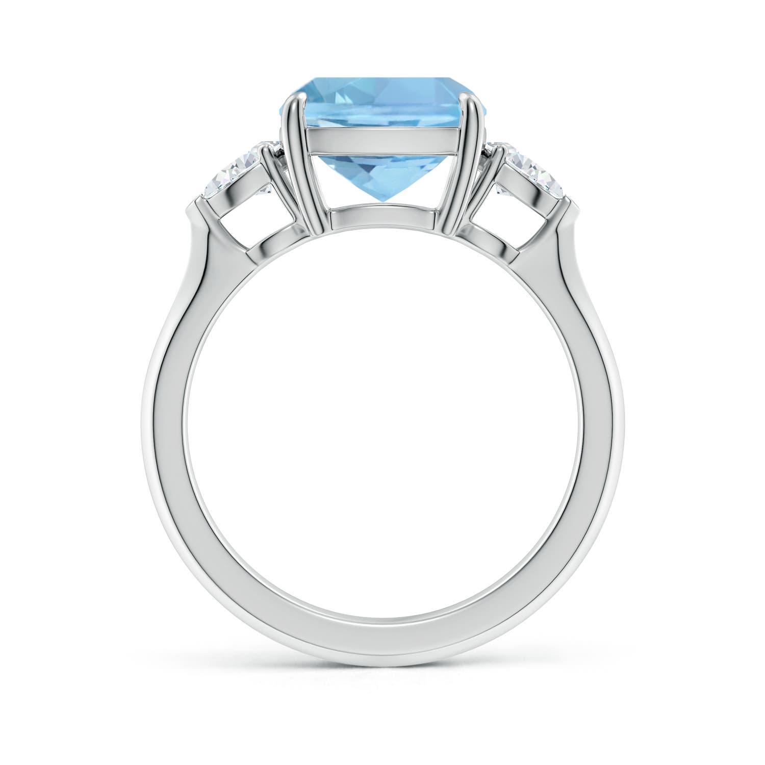 9mm AAAA Cushion Aquamarine and Pear Diamond Three Stone Engagement Ring in White Gold