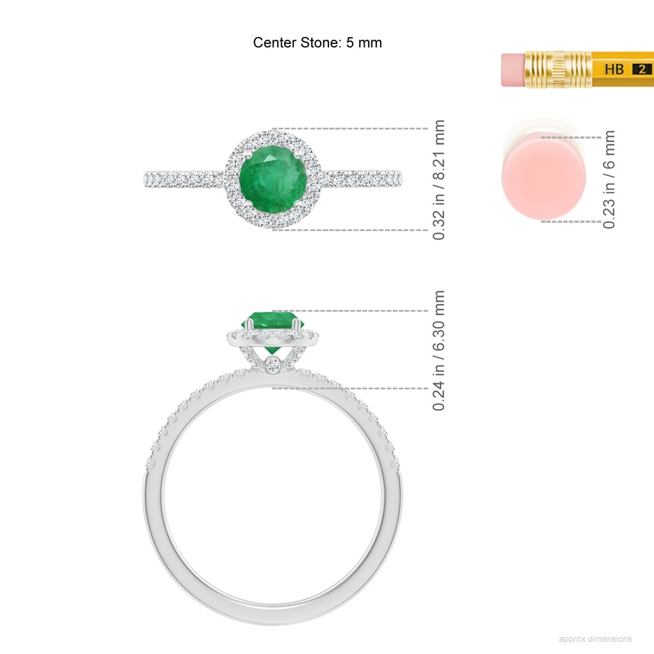 5mm A Round Emerald Classic Halo Engagement Ring in P950 Platinum ruler