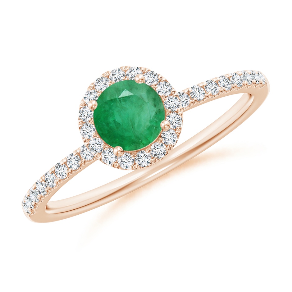 5mm A Round Emerald Classic Halo Engagement Ring in Rose Gold 
