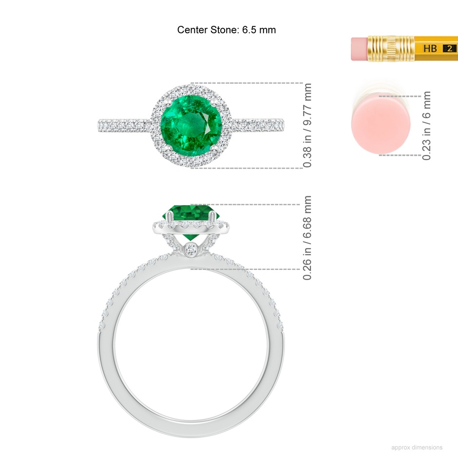 6.5mm AAA Round Emerald Classic Halo Engagement Ring in 18K White Gold ruler