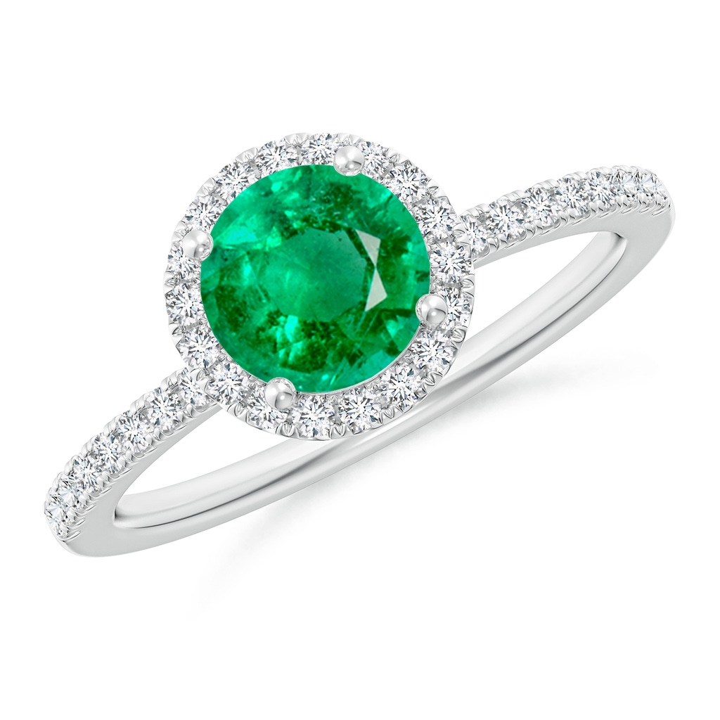 6.5mm AAA Round Emerald Classic Halo Engagement Ring in White Gold