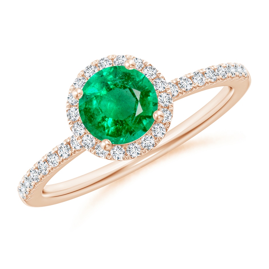 6mm AAA Round Emerald Classic Halo Engagement Ring in Rose Gold 