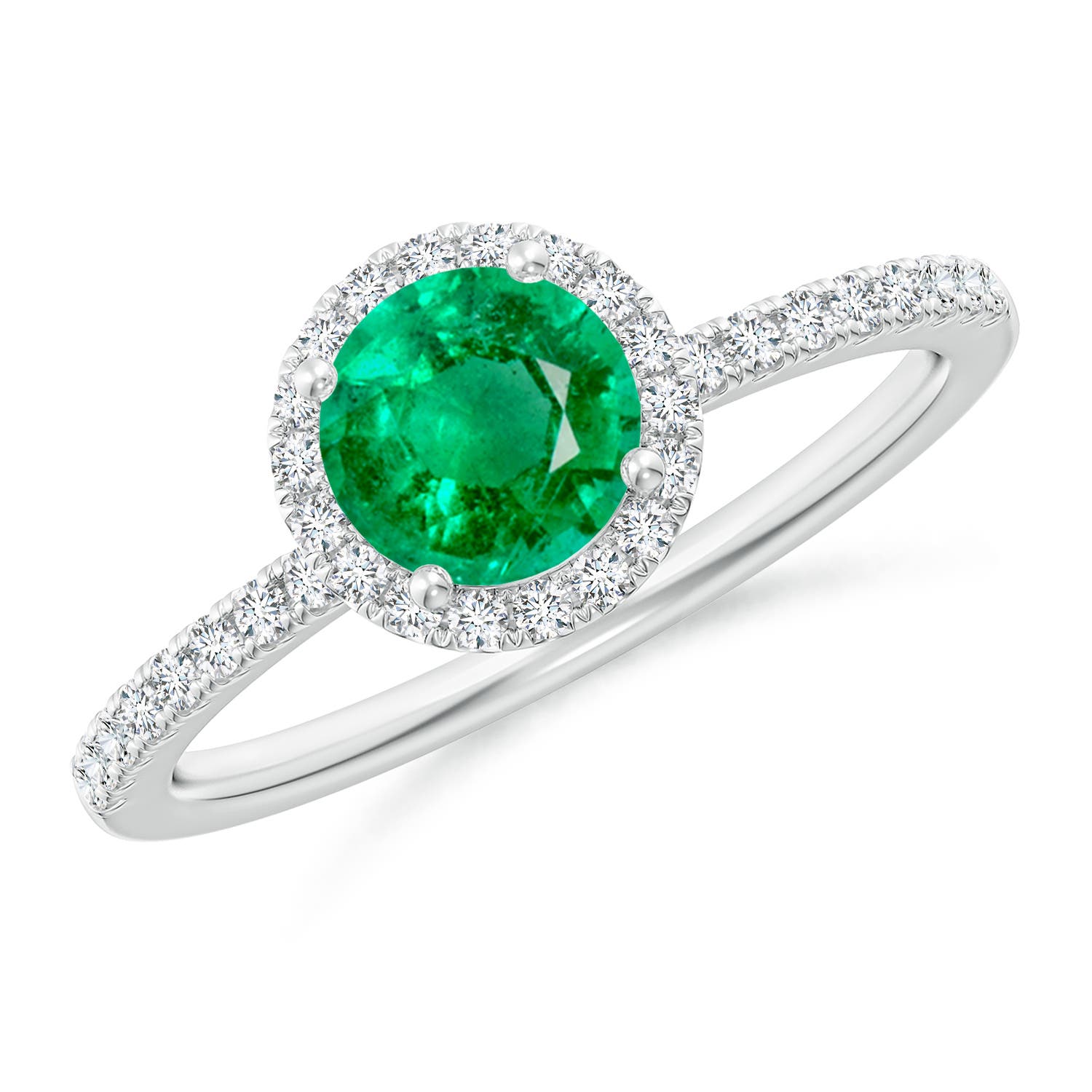 6mm AAA Round Emerald Classic Halo Engagement Ring in White Gold