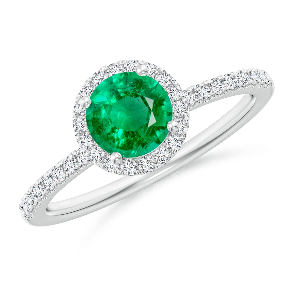 6mm AAA Round Emerald Classic Halo Engagement Ring in White Gold 