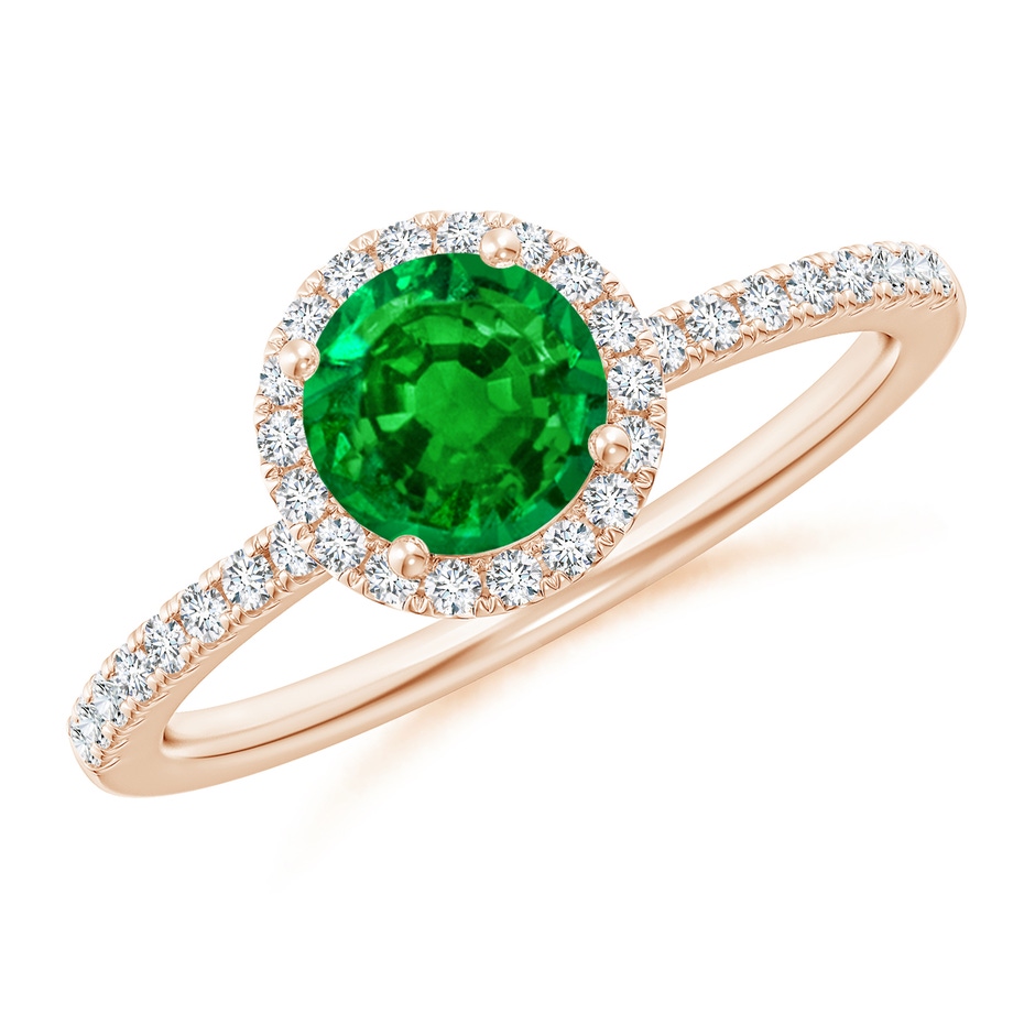 6mm AAAA Round Emerald Classic Halo Engagement Ring in Rose Gold 