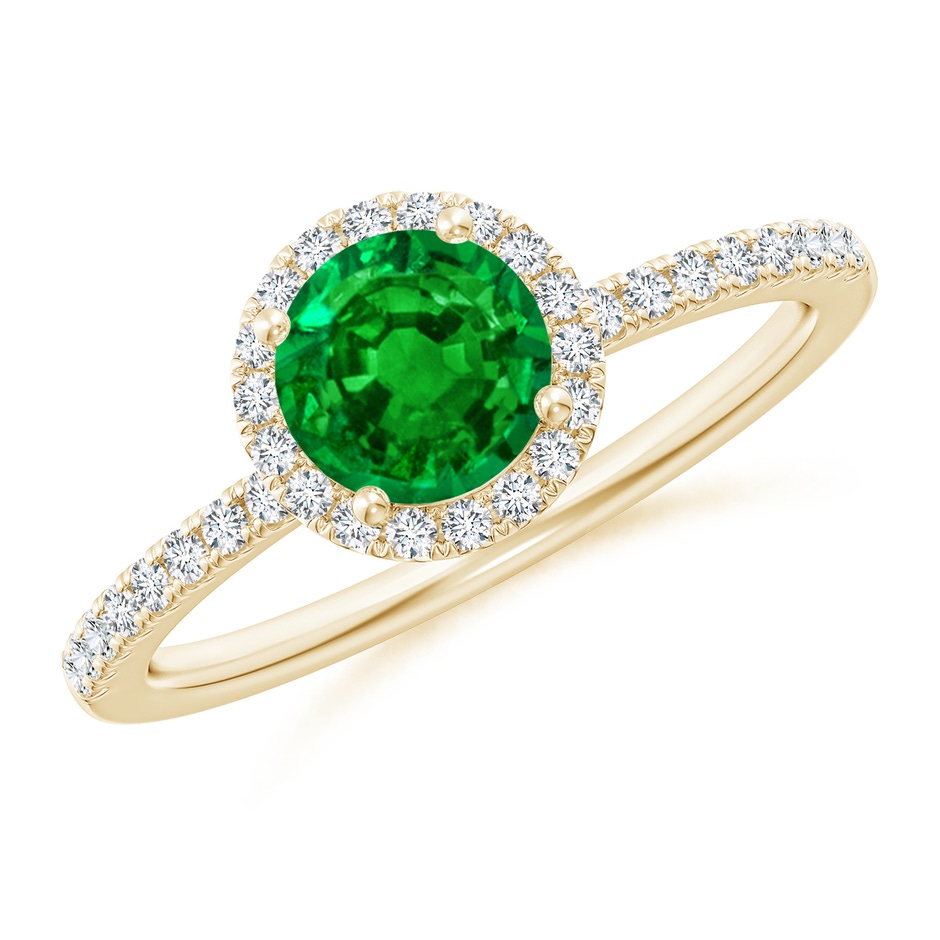 6mm AAAA Round Emerald Classic Halo Engagement Ring in Yellow Gold 