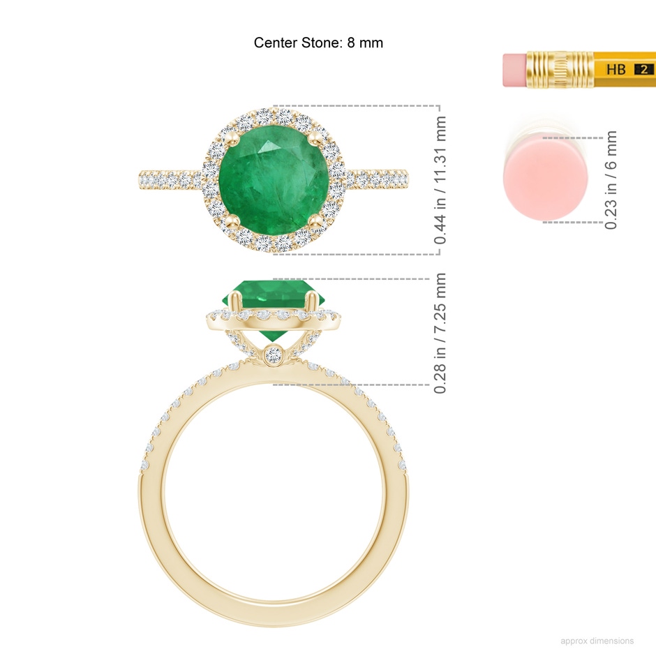 8mm A Round Emerald Classic Halo Engagement Ring in Yellow Gold ruler