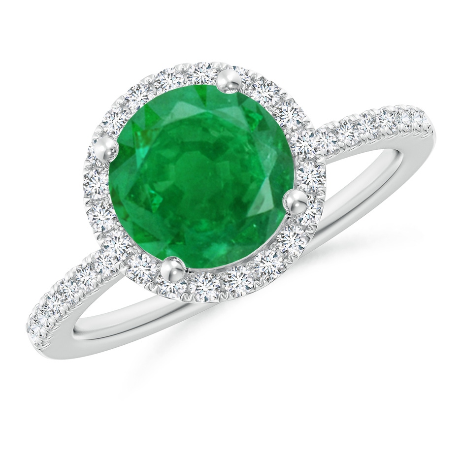 8mm AA Round Emerald Classic Halo Engagement Ring in P950 Platinum 
