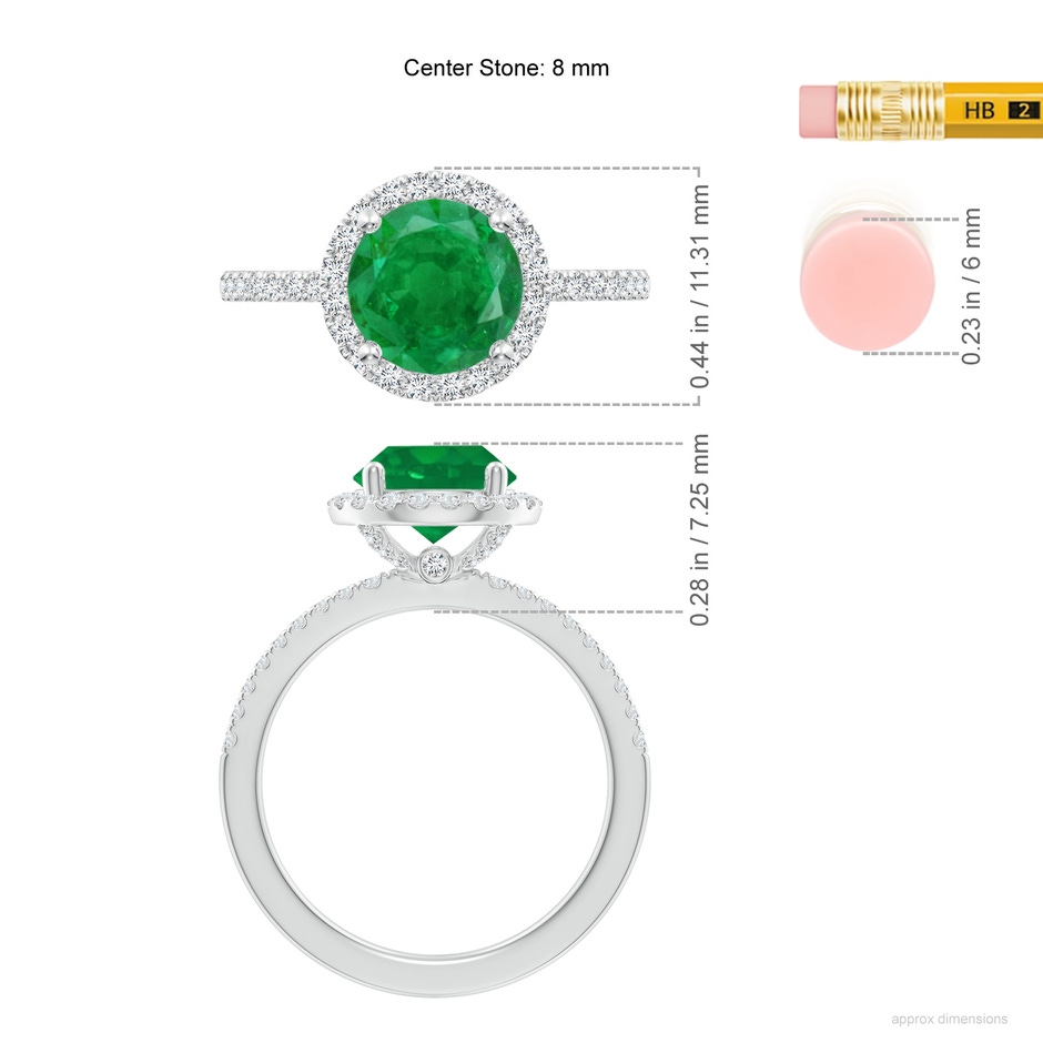 8mm AA Round Emerald Classic Halo Engagement Ring in P950 Platinum ruler