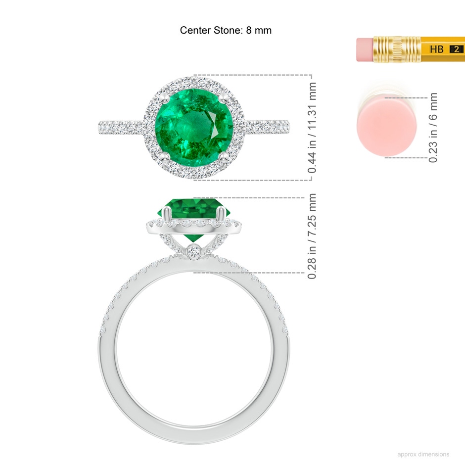 8mm AAA Round Emerald Classic Halo Engagement Ring in P950 Platinum ruler