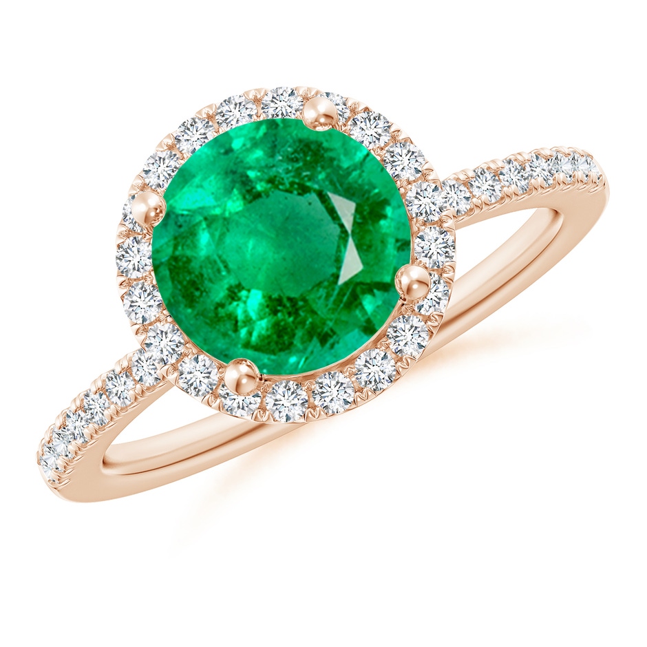 8mm AAA Round Emerald Classic Halo Engagement Ring in Rose Gold 