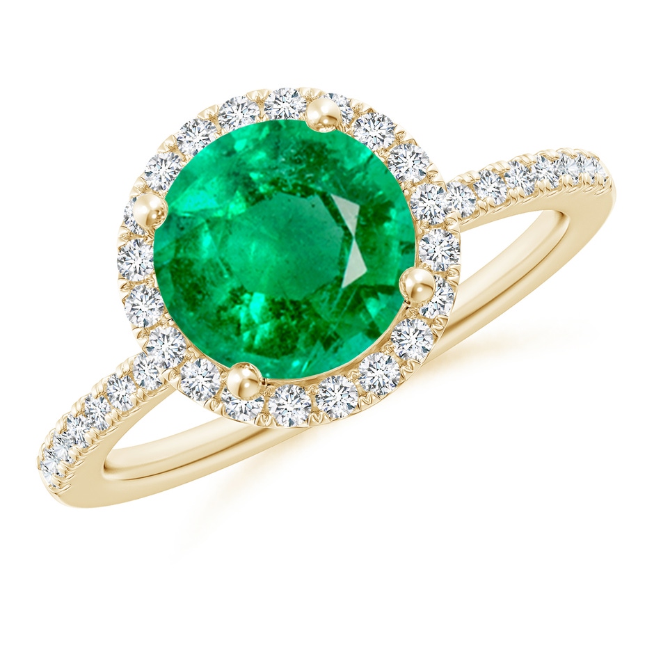 8mm AAA Round Emerald Classic Halo Engagement Ring in Yellow Gold 