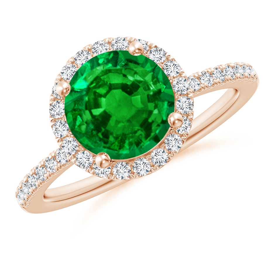 8mm AAAA Round Emerald Classic Halo Engagement Ring in 18K Rose Gold 