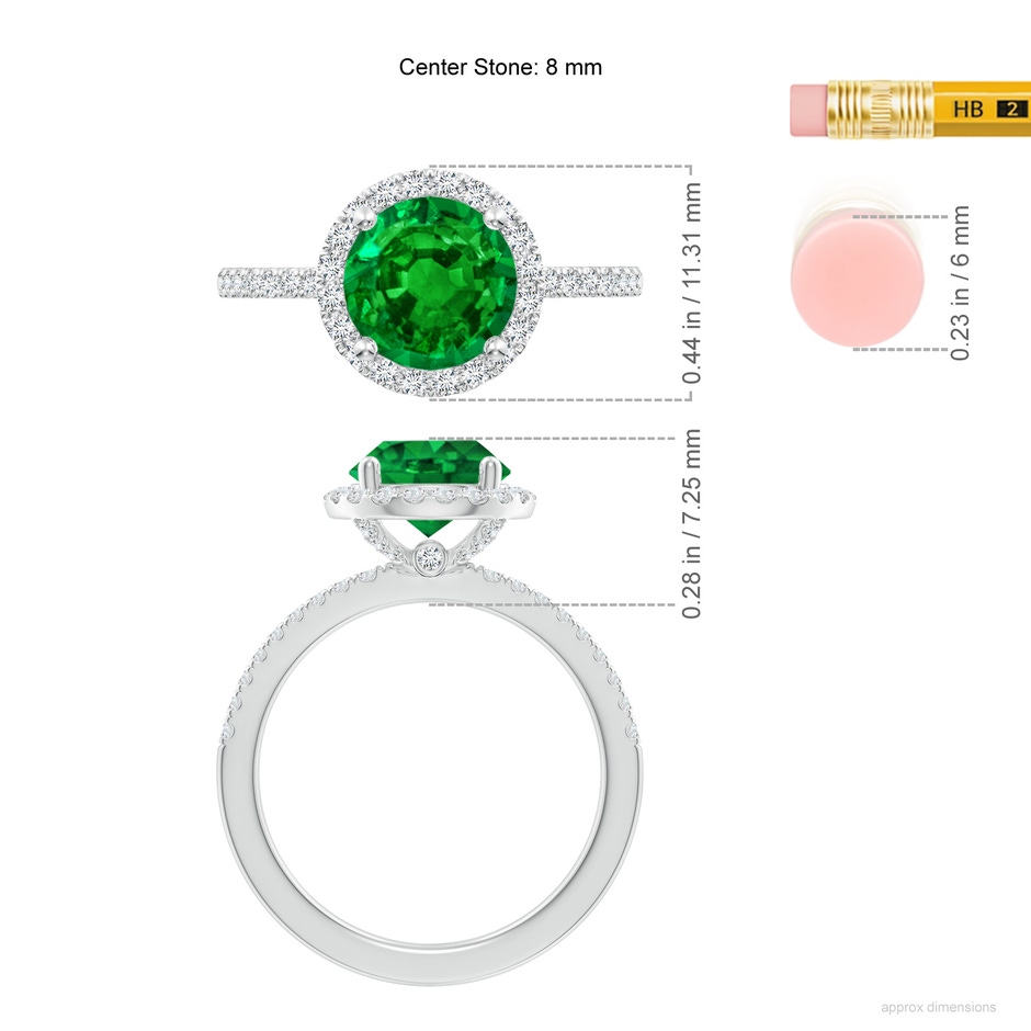 8mm AAAA Round Emerald Classic Halo Engagement Ring in P950 Platinum ruler