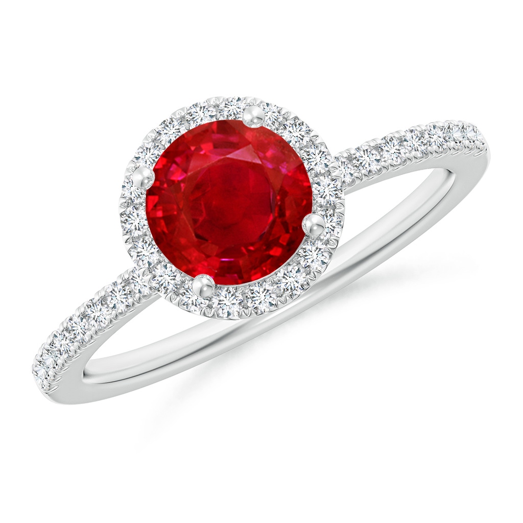 6.5mm AAA Round Ruby Classic Halo Engagement Ring in White Gold