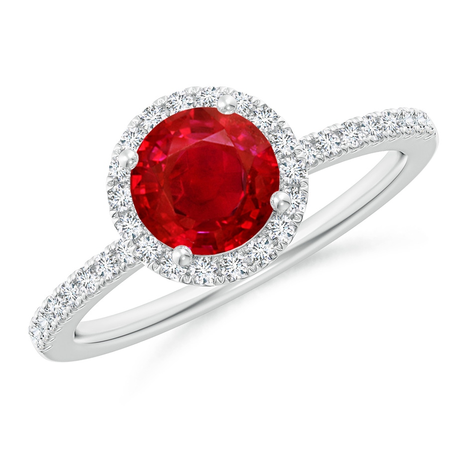 6.5mm AAA Round Ruby Classic Halo Engagement Ring in White Gold 