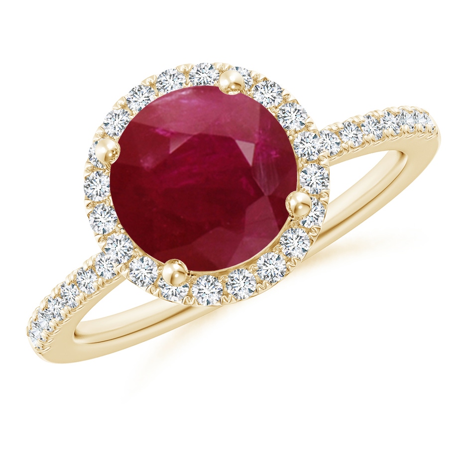 8mm A Round Ruby Classic Halo Engagement Ring in Yellow Gold 