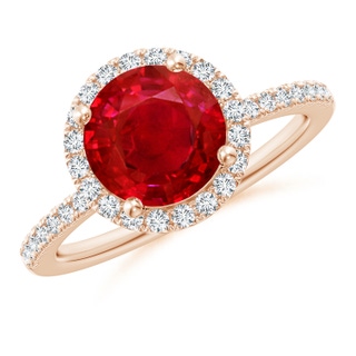 8mm AAA Round Ruby Classic Halo Engagement Ring in 9K Rose Gold