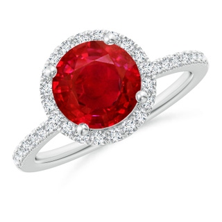 8mm AAA Round Ruby Classic Halo Engagement Ring in P950 Platinum