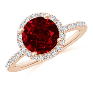 8mm AAAA Round Ruby Classic Halo Engagement Ring in 10K Rose Gold