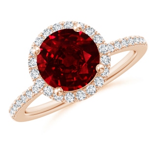 8mm AAAA Round Ruby Classic Halo Engagement Ring in 9K Rose Gold