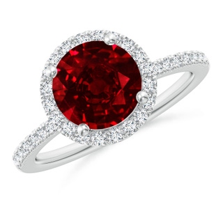 8mm AAAA Round Ruby Classic Halo Engagement Ring in P950 Platinum