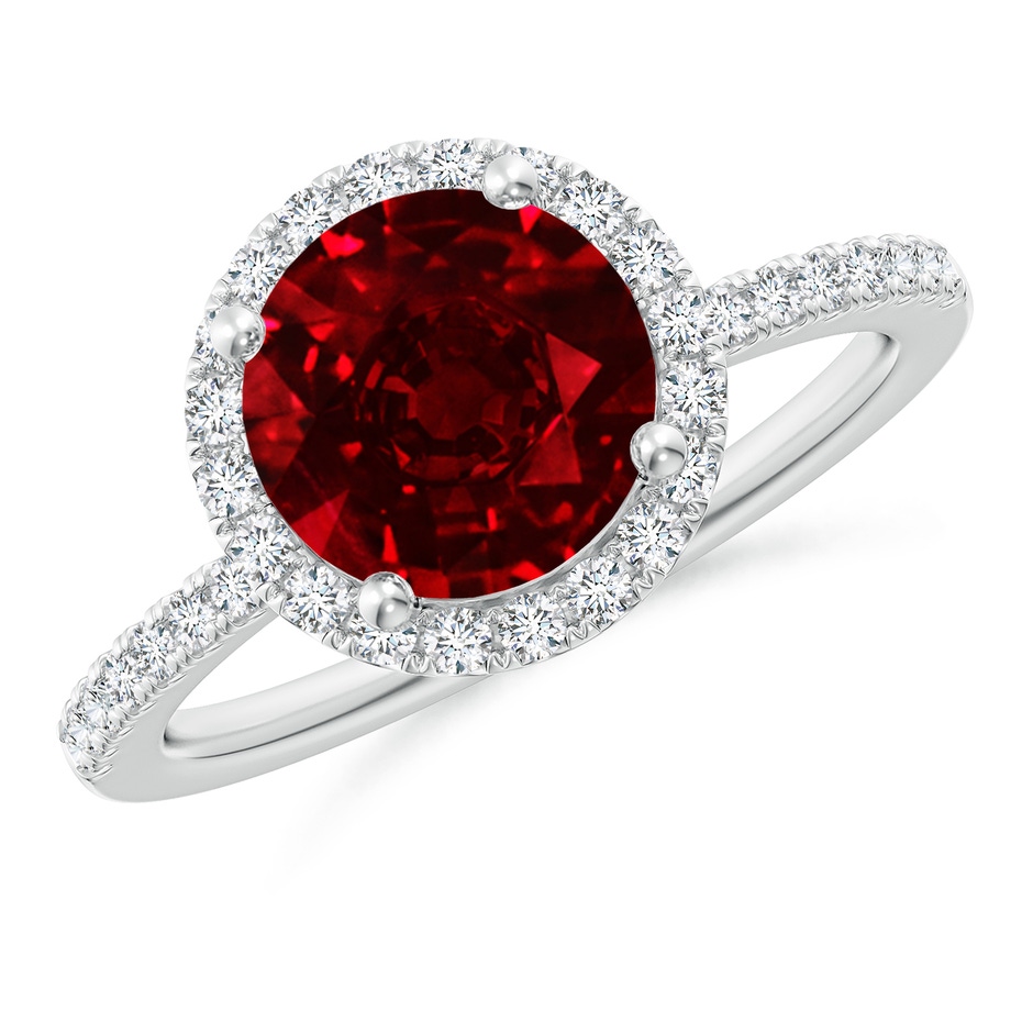 8mm AAAA Round Ruby Classic Halo Engagement Ring in P950 Platinum 