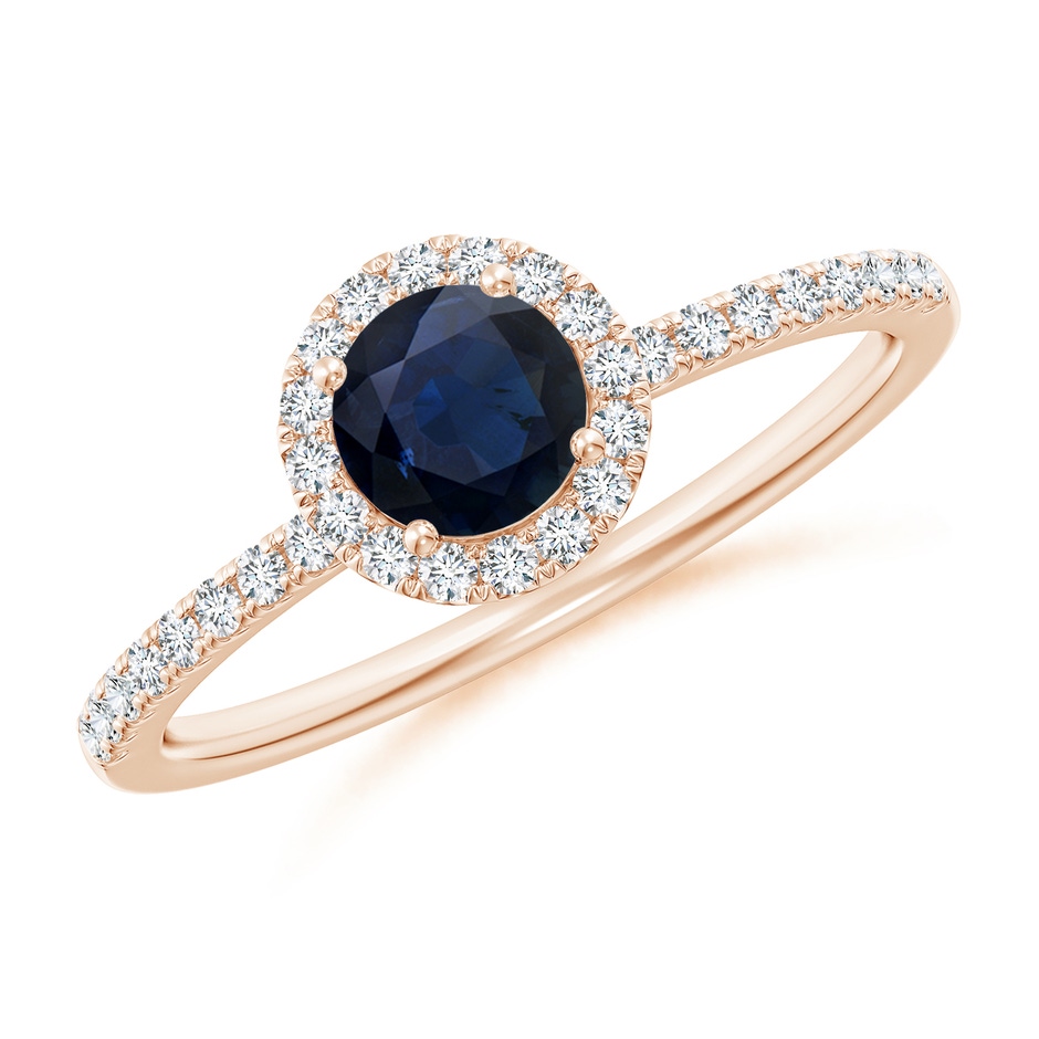 5mm A Round Blue Sapphire Classic Halo Engagement Ring in Rose Gold 