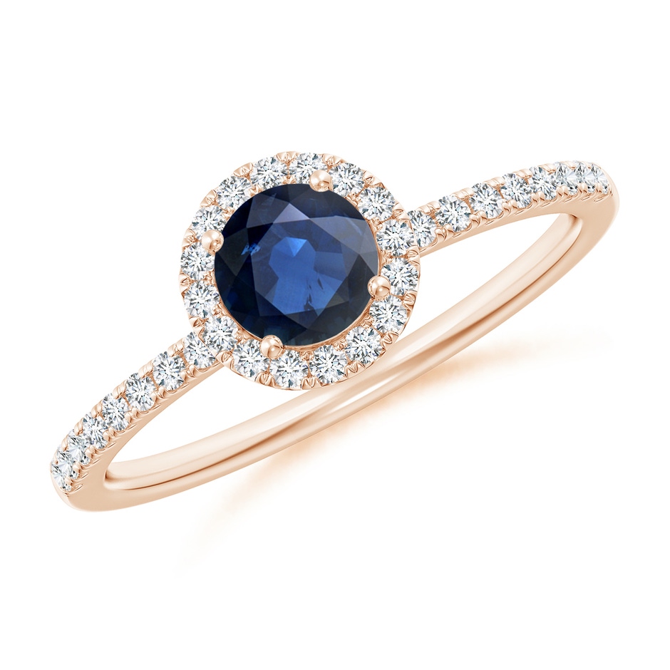 5mm AA Round Blue Sapphire Classic Halo Engagement Ring in Rose Gold 
