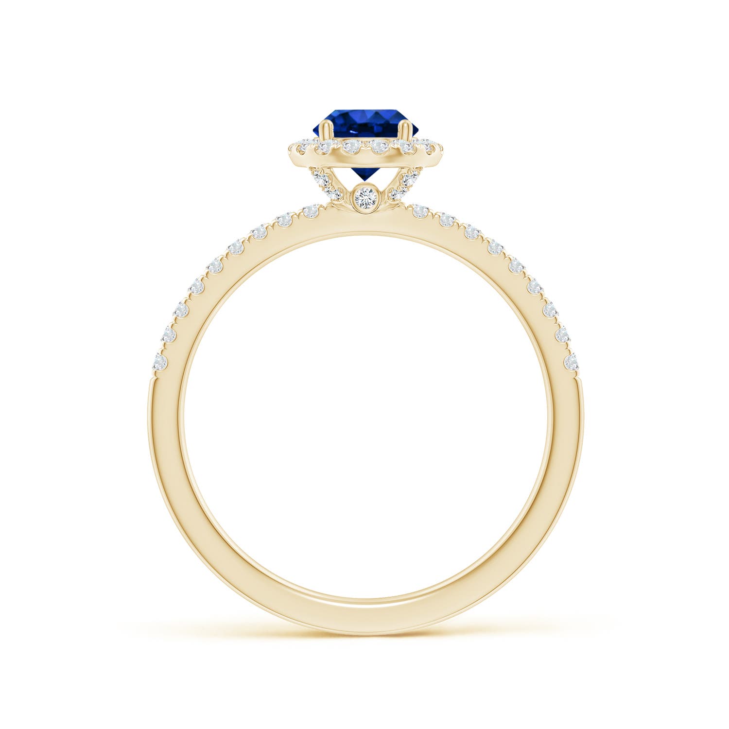 5mm AAAA Round Blue Sapphire Classic Halo Engagement Ring in Yellow Gold
