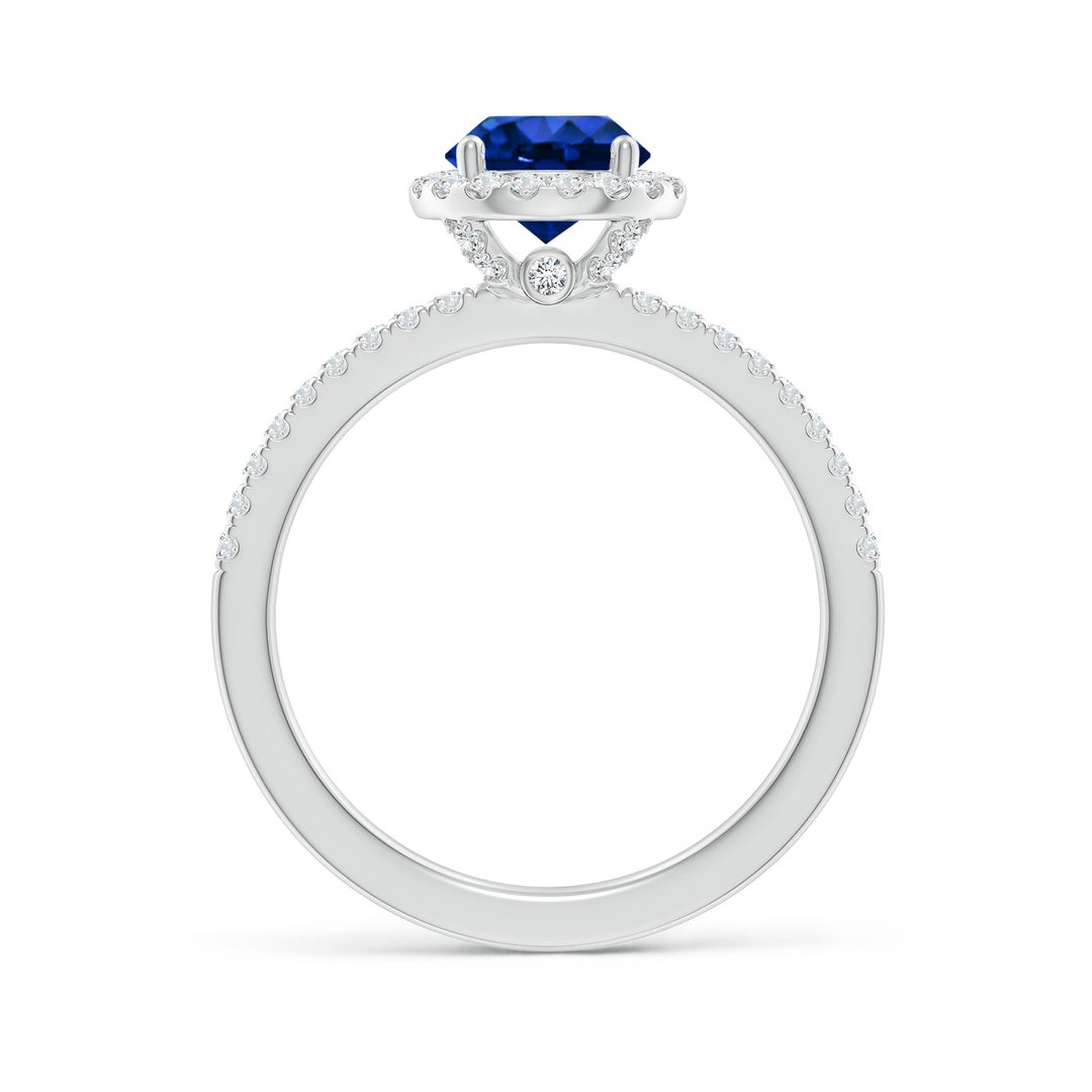6.5mm AAAA Round Blue Sapphire Classic Halo Engagement Ring in White Gold - side 2