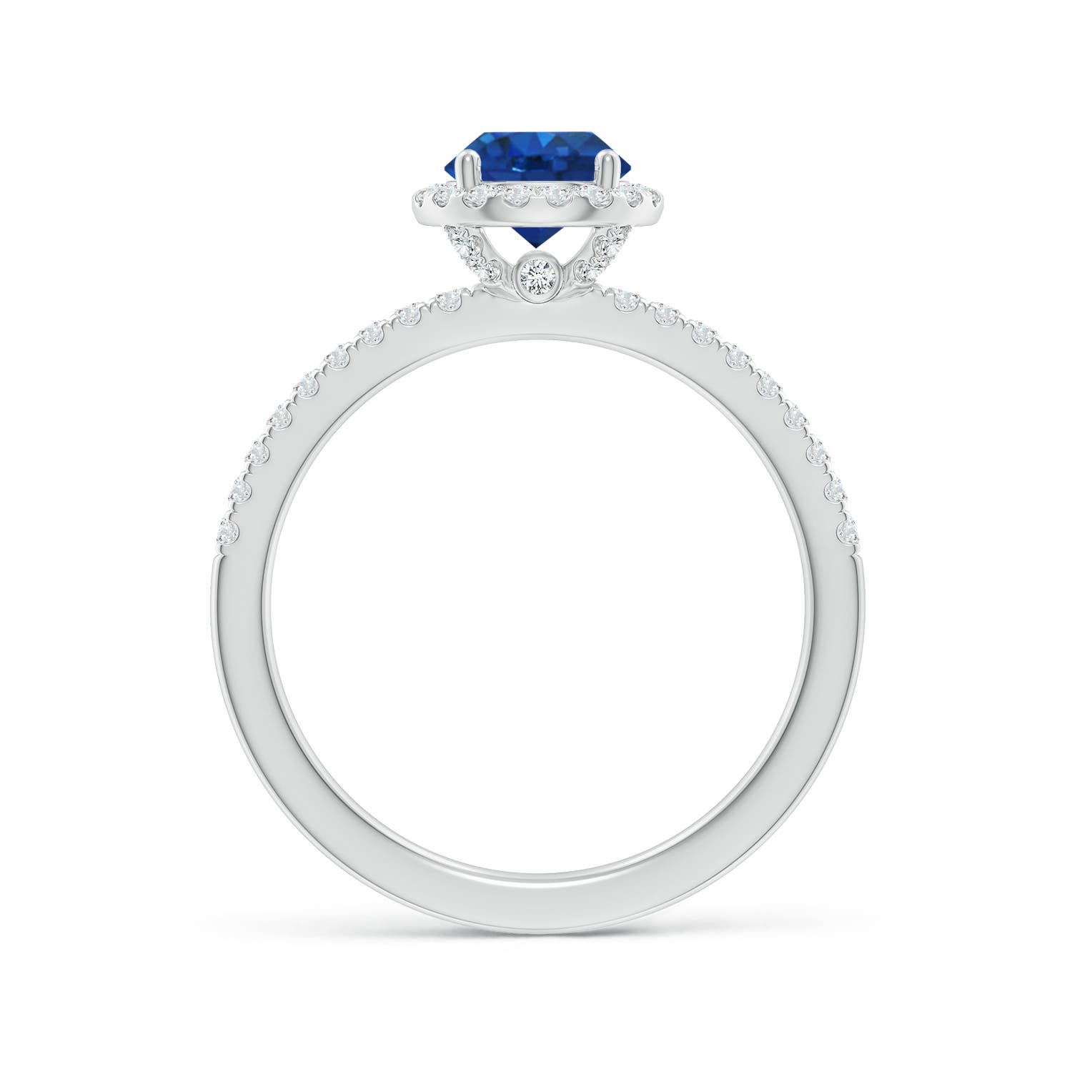 6mm AAA Round Blue Sapphire Classic Halo Engagement Ring in 18K White Gold