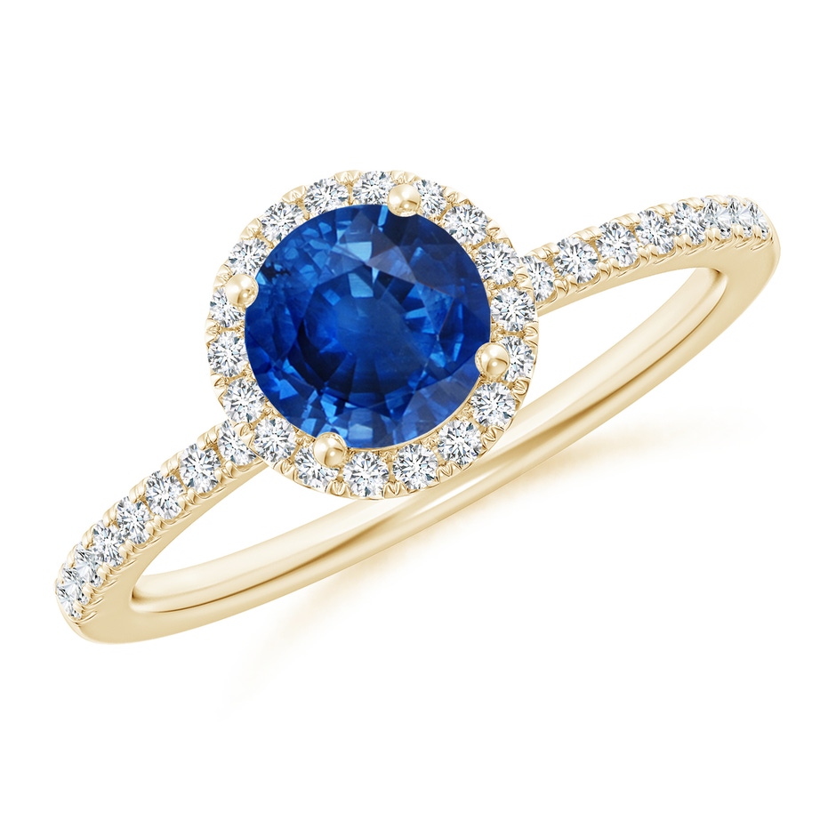 6mm AAA Round Blue Sapphire Classic Halo Engagement Ring in Yellow Gold 