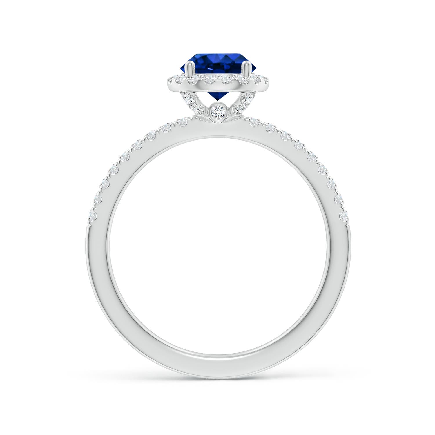 6mm AAAA Round Blue Sapphire Classic Halo Engagement Ring in 18K White Gold