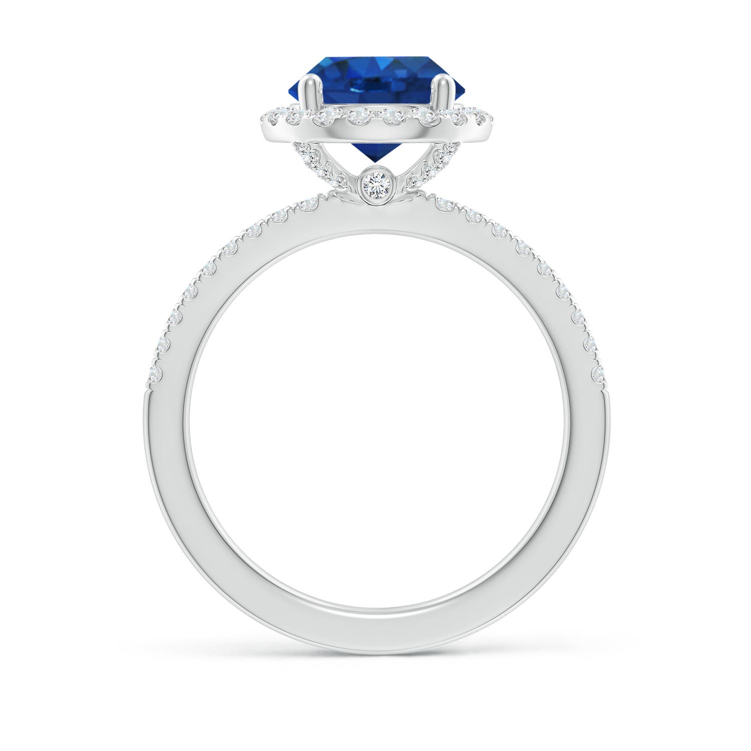 8mm AAA Round Blue Sapphire Classic Halo Engagement Ring in White Gold