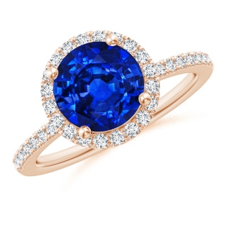 8mm AAAA Round Blue Sapphire Classic Halo Engagement Ring in 9K Rose Gold