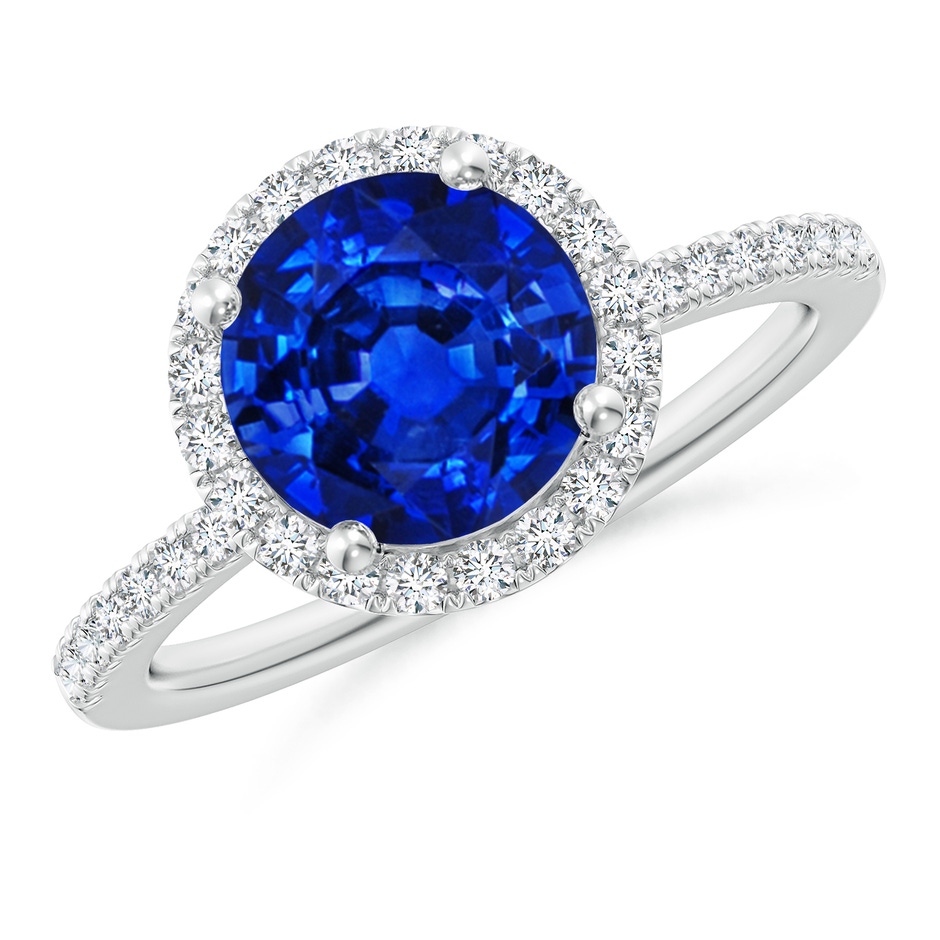 8mm AAAA Round Blue Sapphire Classic Halo Engagement Ring in P950 Platinum 