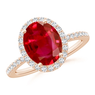 10x8mm AAA Oval Ruby Classic Halo Engagement Ring in 10K Rose Gold