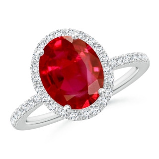 10x8mm AAA Oval Ruby Classic Halo Engagement Ring in P950 Platinum