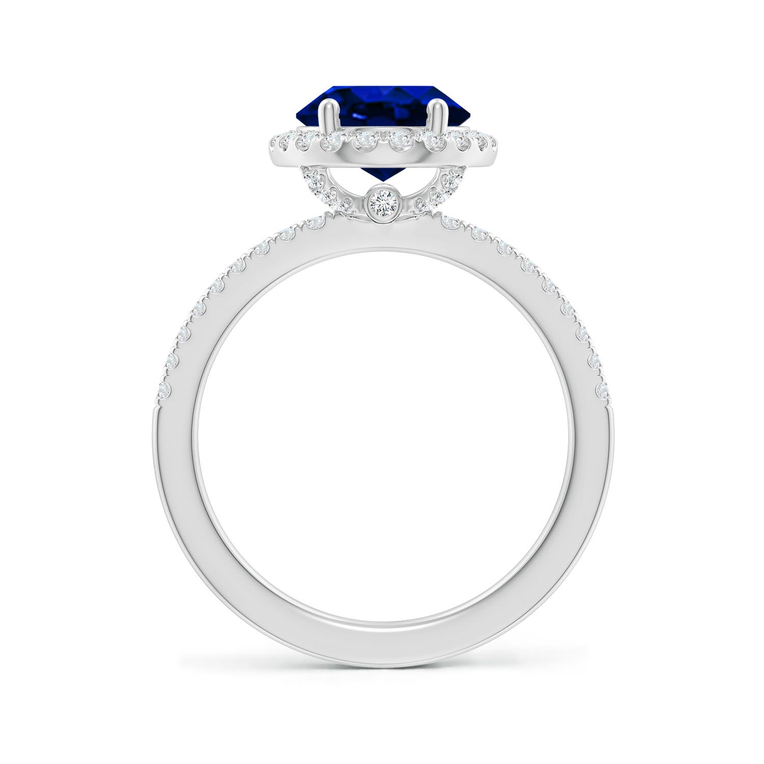 10x8mm AAAA Oval Blue Sapphire Classic Halo Engagement Ring in 18K White Gold