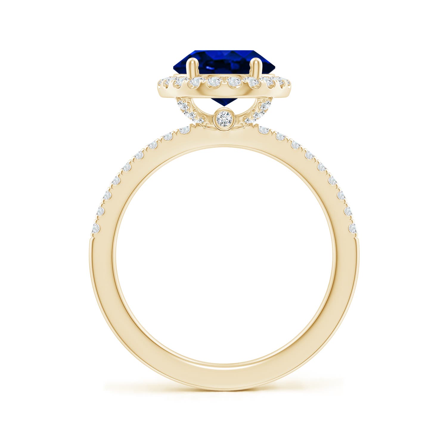 10x8mm AAAA Oval Blue Sapphire Classic Halo Engagement Ring in 18K Yellow Gold