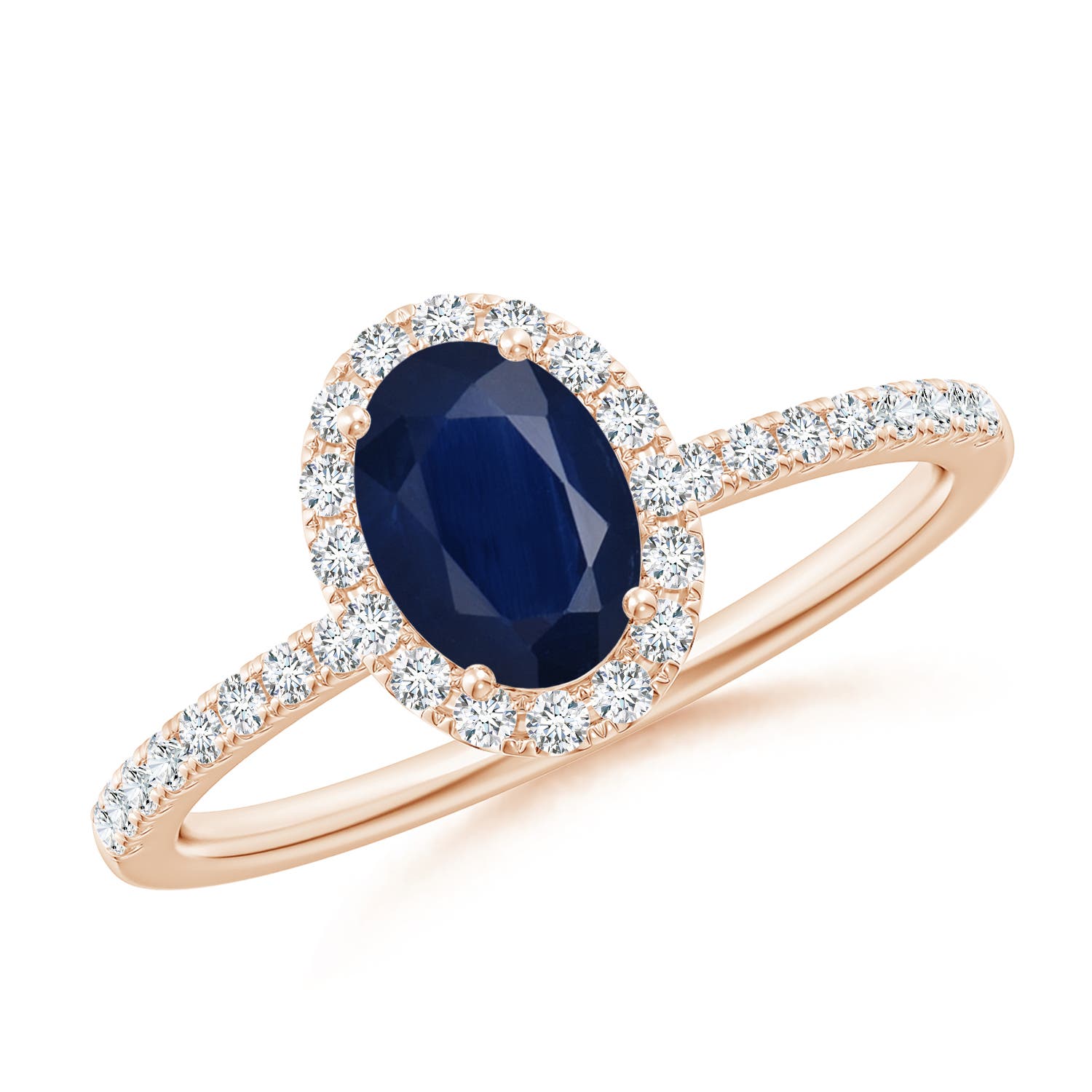 7x5mm A Oval Blue Sapphire Classic Halo Engagement Ring in Rose Gold