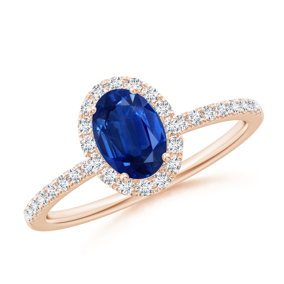 7x5mm AAA Oval Blue Sapphire Classic Halo Engagement Ring in Rose Gold 