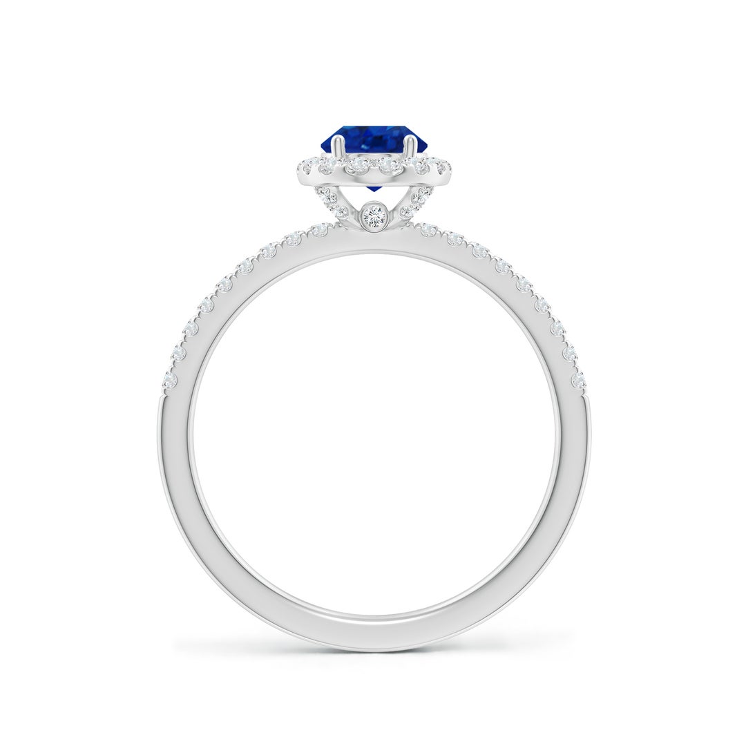 7x5mm AAA Oval Blue Sapphire Classic Halo Engagement Ring in White Gold - side 2