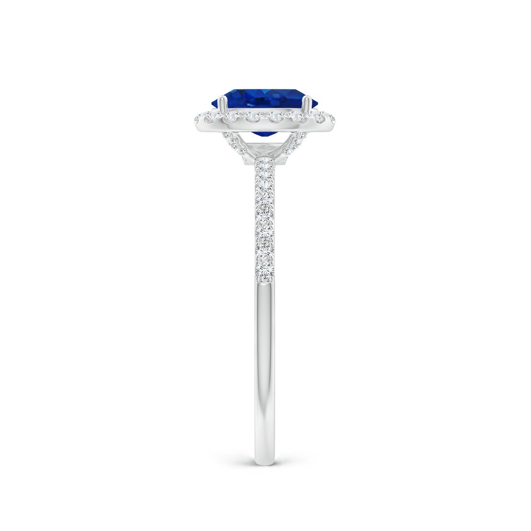 7x5mm AAA Oval Blue Sapphire Classic Halo Engagement Ring in White Gold - side 3